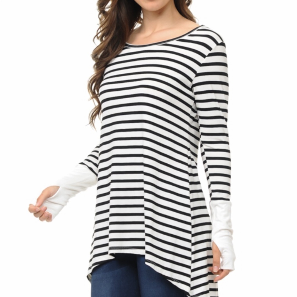 Black n White Striped Long Sleeve Top